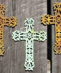 The Birdhouse Chick Cast Iron Crosses Set Of 3-Antique And Verde Finish