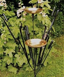 ACHLA Double Cattail Bird Bath With Iron Perches