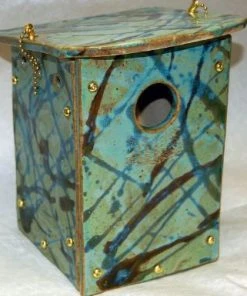 Amaranth Stoneware Unique Birdhouses Orchard Nest Box- Teal Or Cobalt