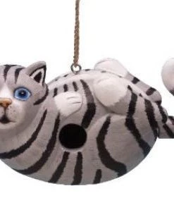 Bobbo Unique Birdhouses Grey Tabby Cat Wooden Birdhouse