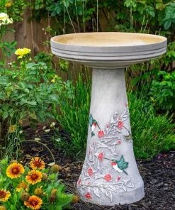 Burley Clay Staked & Pedestal Bird Baths Hummingbird Bird Bath-Lock Top