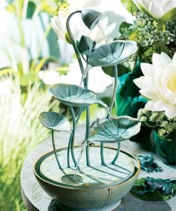 The Birdhouse Chick Lily Pad Hummingbird Bath Cascading Fountain