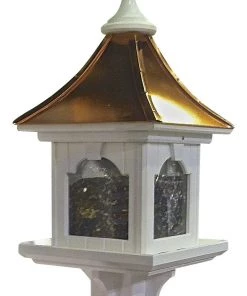 The Birdhouse Chick Copper Roof Bird Feeder Large Capacity With Post Mount