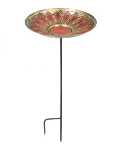 The Birdhouse Chick Staked & Pedestal Bird Baths Brass Leaves Solar Bubbler Bird Bath