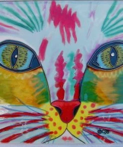 TileCraft Ceramic Art Tile- Bright Cat Face- 2 Sizes