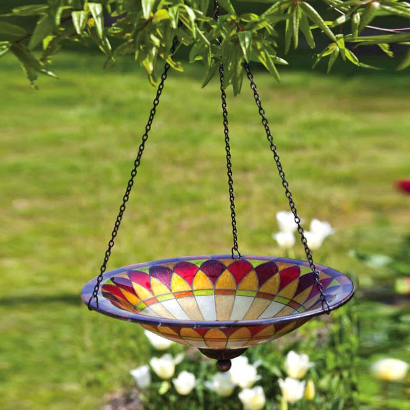 Evergreen Enterprises Tiffany Glass Hanging Bird Bath 3 Evergreen Enterprises Tiffany Glass Hanging Bird Bath