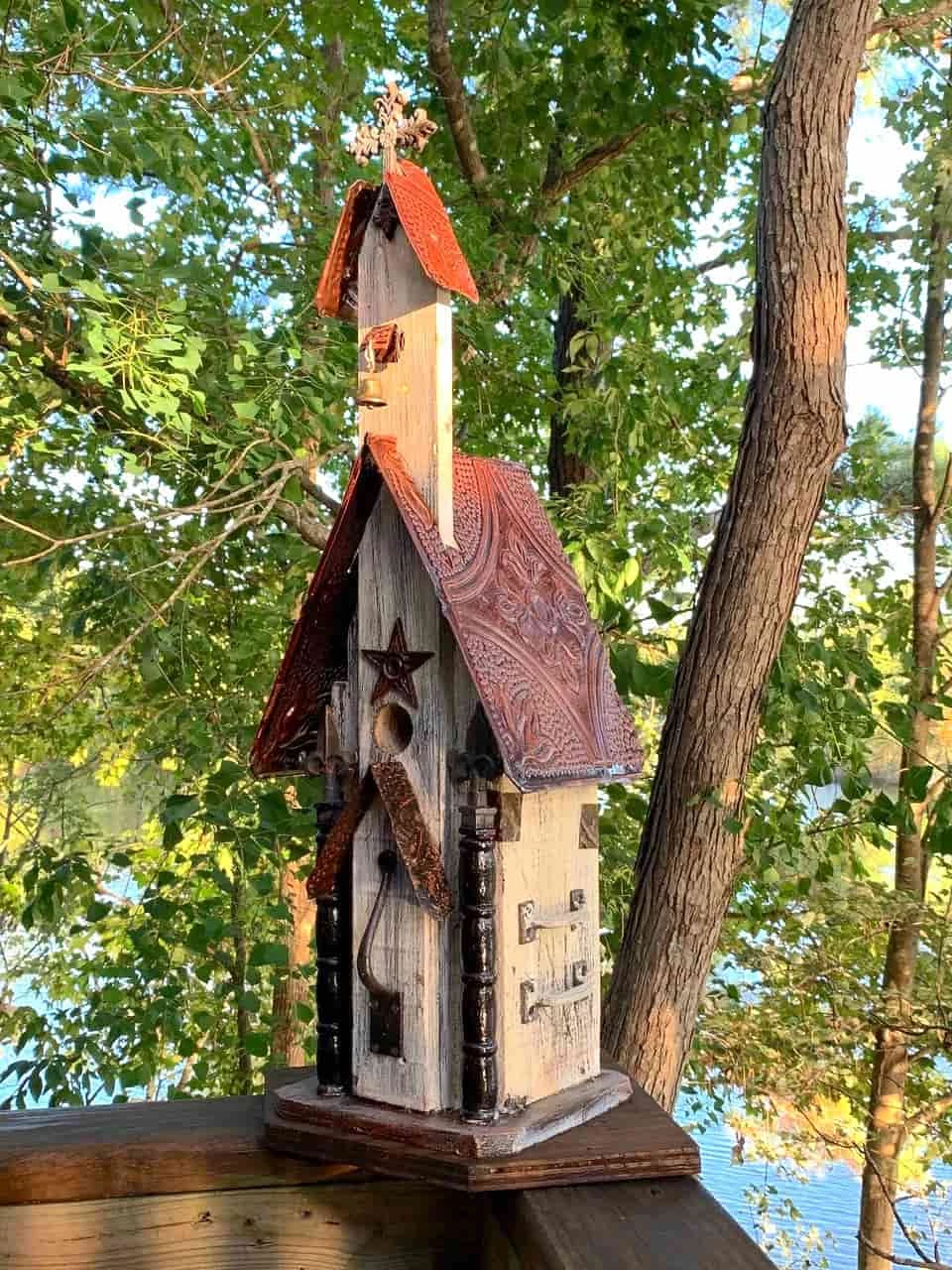 The Birdhouse Chick Tall Church Birdhouse- White Church Birdhouses, Vintage-Rustic 3 The Birdhouse Chick Tall Church Birdhouse- White Church Birdhouses, Vintage-Rustic