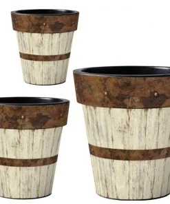 Studio M Wood Plank Vinyl Planters-Set/3 Planters, Urns & Pots