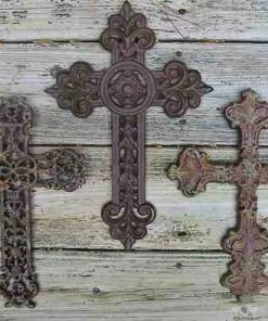 The Birdhouse Chick Plaques, Stepping Stones & Wall Decor Cast Iron Crosses-Set Of 3 Dark With Verde Accents