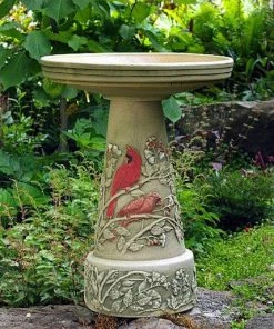 Burley Clay Cardinal Bird Bath With Locking Top Staked & Pedestal Bird Baths