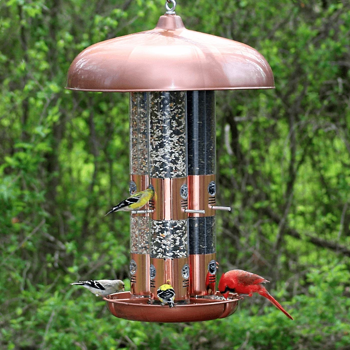Opus Large Capacity Triple Tube Bird Feeder W/ Copper Ports 3 Opus Large Capacity Triple Tube Bird Feeder W/ Copper Ports