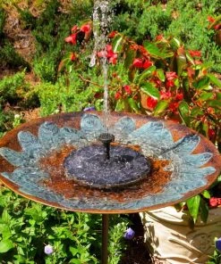 The Birdhouse Chick Staked & Pedestal Bird Baths Brass Leaves Solar Bubbler Bird Bath