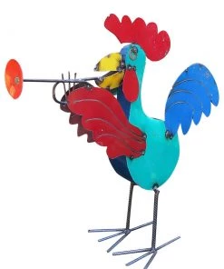 The Birdhouse Chick Jamming Roosters Metal Yard Art Statuary & Sculpture