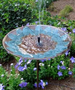 The Birdhouse Chick Staked & Pedestal Bird Baths Brass Leaves Solar Bubbler Bird Bath